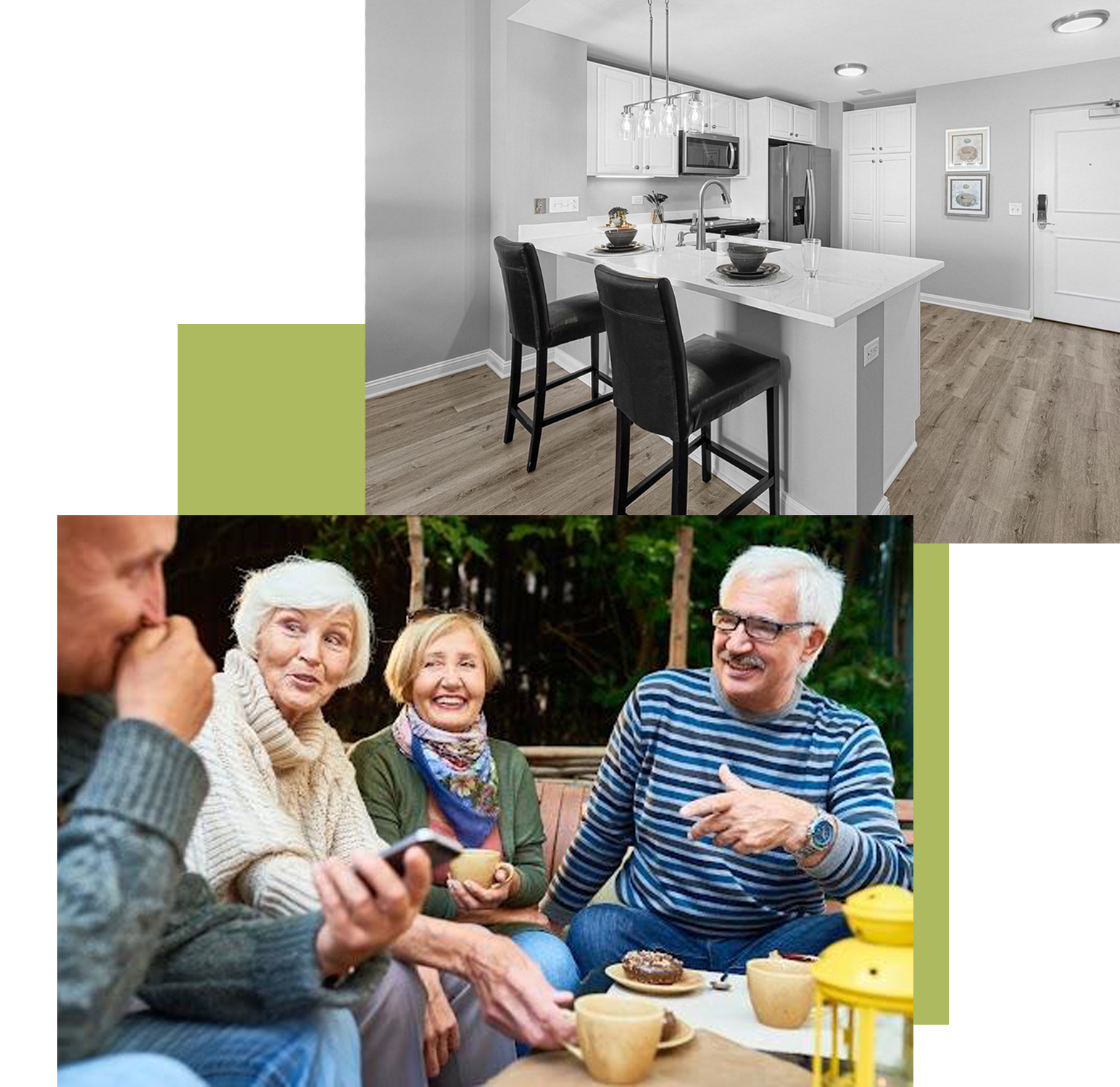 Independent Living Collage Image with apartment and friends