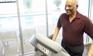 Man walks on treadmill