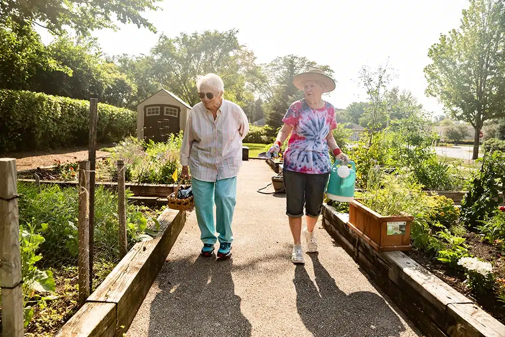 Two women gardening
