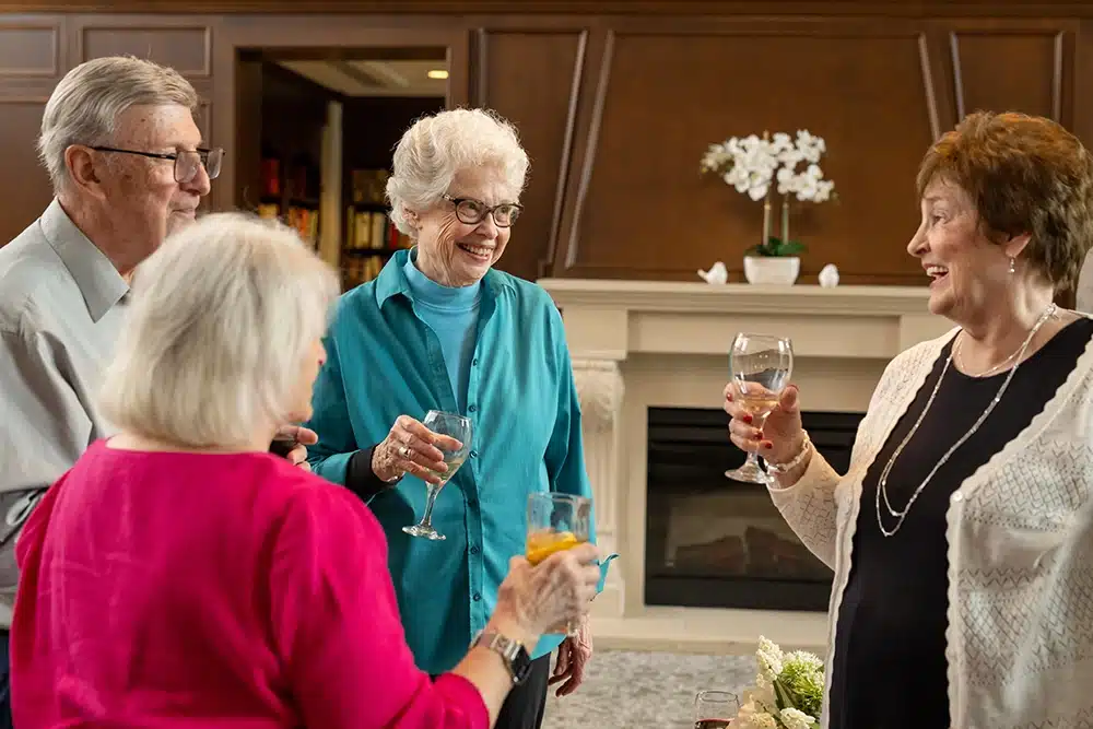 A group enjoys wine together