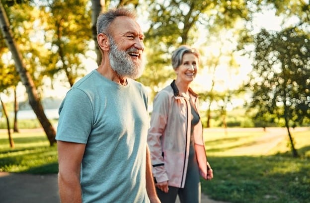 Couple walking outdoors