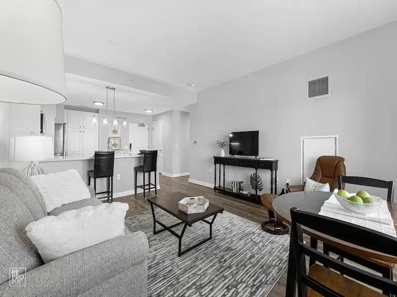 living room and kitchen in condo